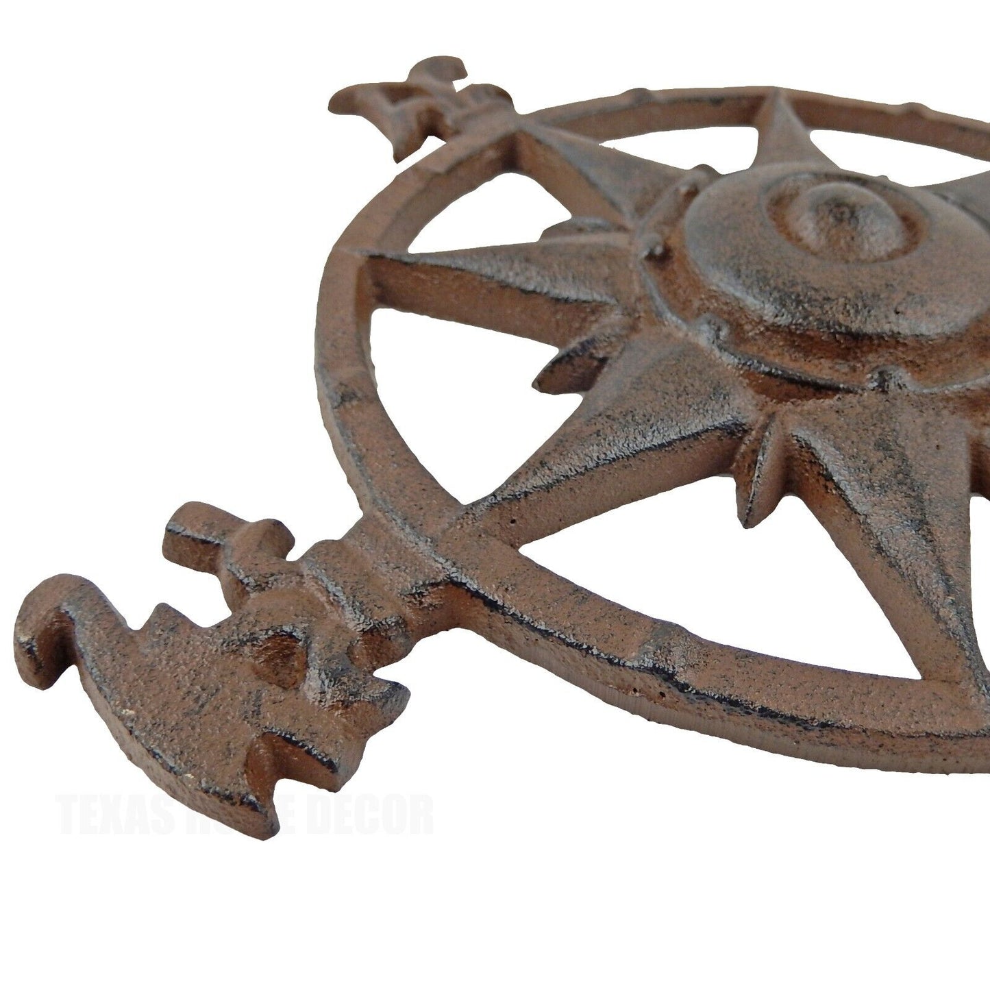 Nautical Star Rose Compass Cast Iron Beach House Wall Decor Rustic Brown