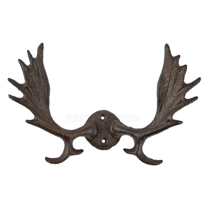 Moose Antler Wall Hook Rack Cast Iron Coat Towel Key Hanger Lodge Decor Brown