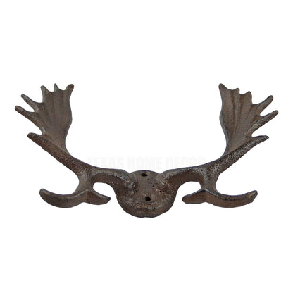 Moose Antler Wall Hook Rack Cast Iron Coat Towel Key Hanger Lodge Decor Brown