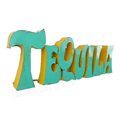 Tequila Recycled Metal Sign Colorful Mexican Bar Cantina Wall Decor 21.5 in