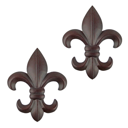 2 Metal Fleur De Lis Wall Decor Lightweight 3 Dimensional Design Dark Brown 8 in