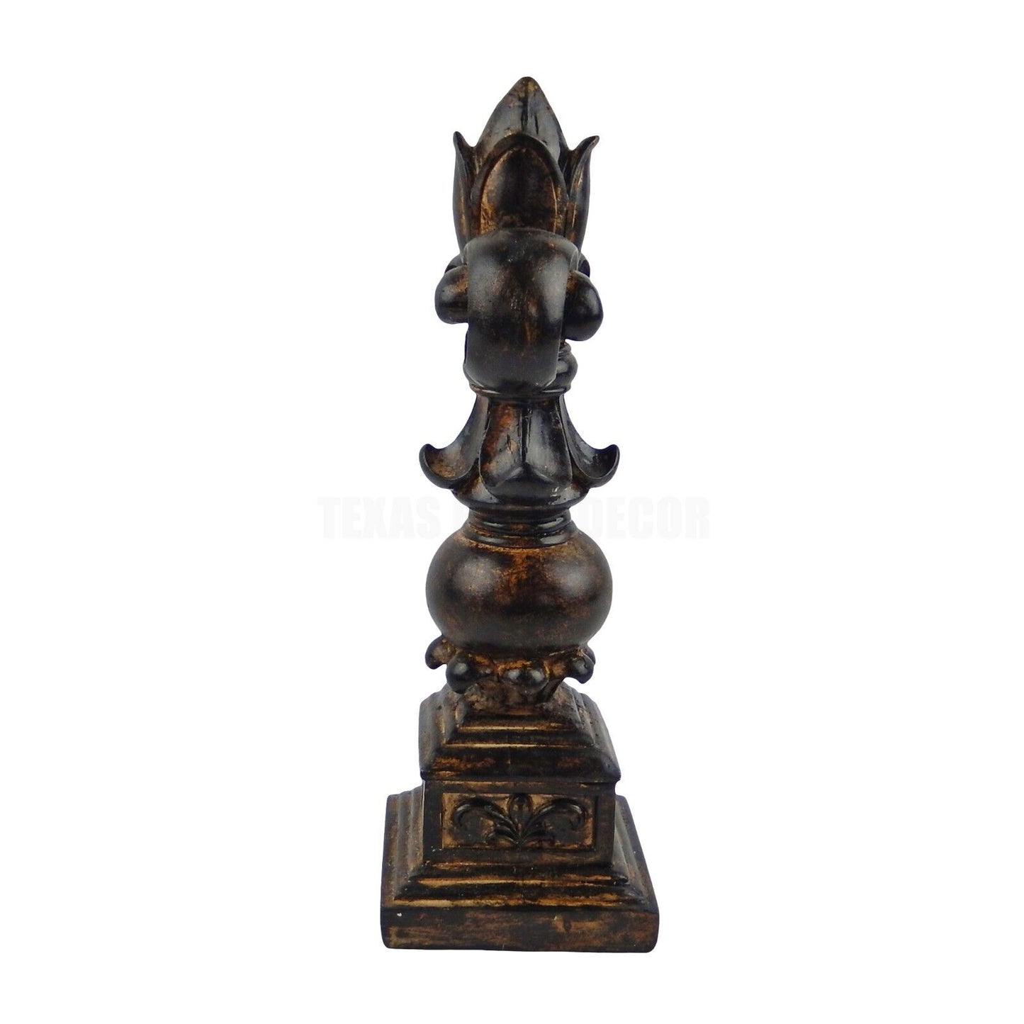 Fleur De Lis Standing Finial Statue Square Base Shelf Mantel Decor Brushed Brown