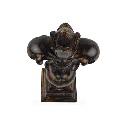 Fleur De Lis Standing Finial Statue Square Base Shelf Mantel Decor Brushed Brown