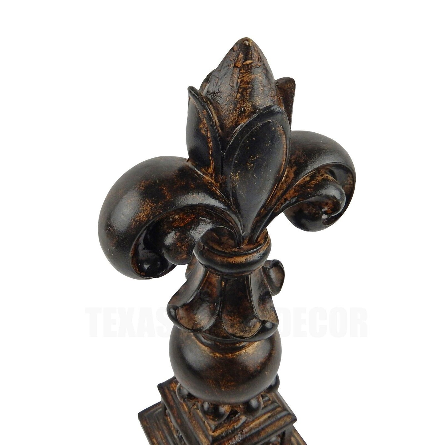 Fleur De Lis Standing Finial Statue Square Base Shelf Mantel Decor Brushed Brown