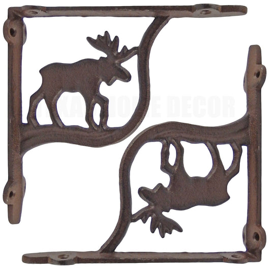 2 Moose Shelf Brackets Cast Iron Rustic Brown Cabin Lodge Hunter Decor 7 inch