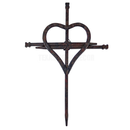 Crossed Nails With Heart Wall Cross Religious Decor Metal Rusted Look 12 3/4 in