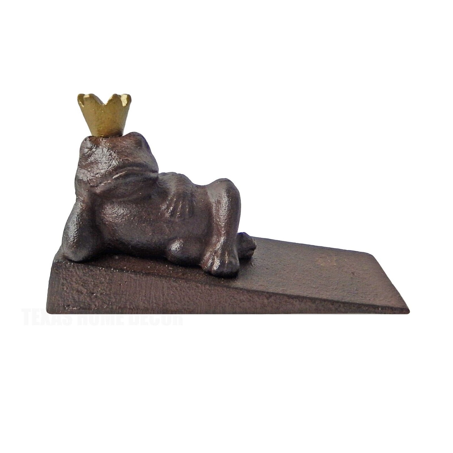 Frog Prince With Golden Crown Cast Iron Doorstop Wedge Rustic Brown