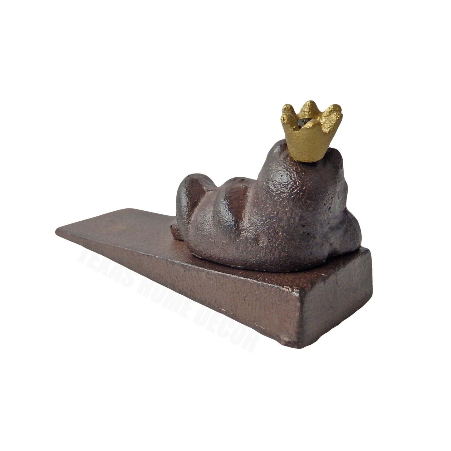 Frog Prince With Golden Crown Cast Iron Doorstop Wedge Rustic Brown