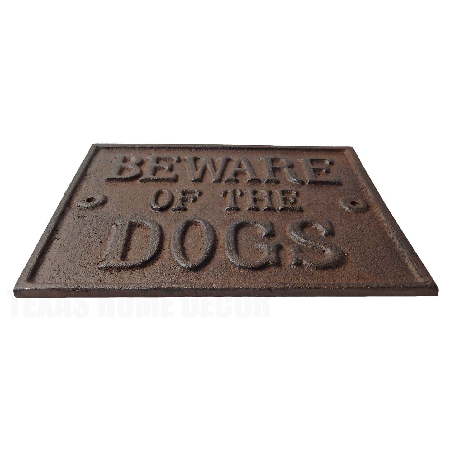 Beware Of The Dogs Cast Iron Fence Plaque Sign Heavy Duty Rustic Brown 9 x 7 in