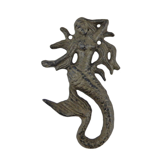 Mermaid Tail Wall Hook Nautical Beach Cast Iron Towel Coat Hanger Rustic Brown