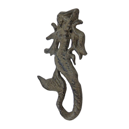 Mermaid Tail Wall Hook Nautical Beach Cast Iron Towel Coat Hanger Rustic Brown