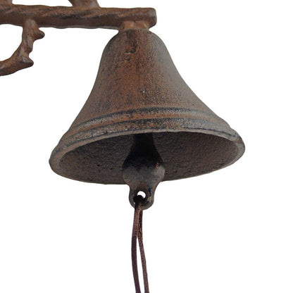 Dog On Branch Dinner Bell Cast Iron Wall Mounted Rustic Antique Brown Finish