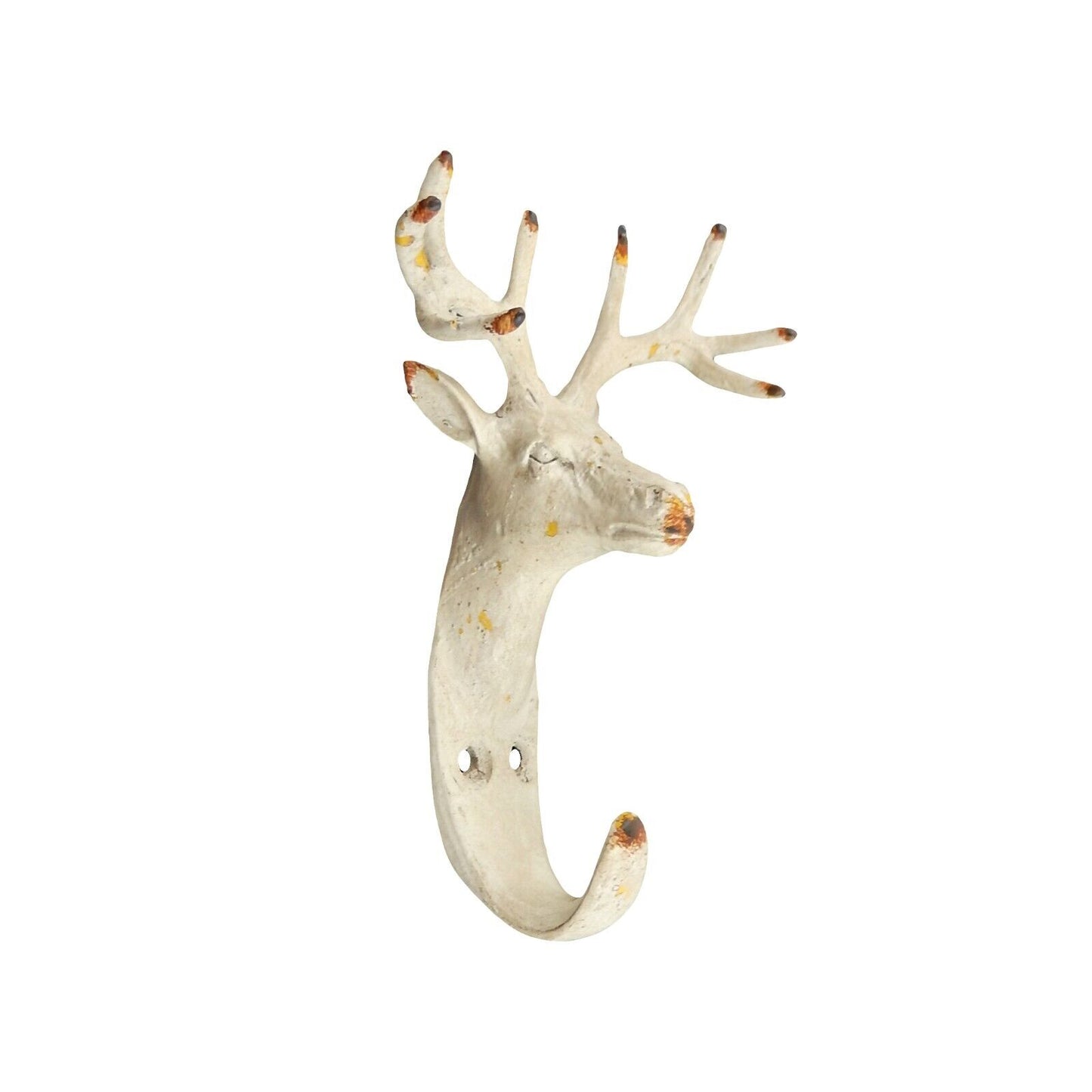 Metal Deer Buck Wall Hook Key Towel Coat Hanger Cabin Decor Distressed White