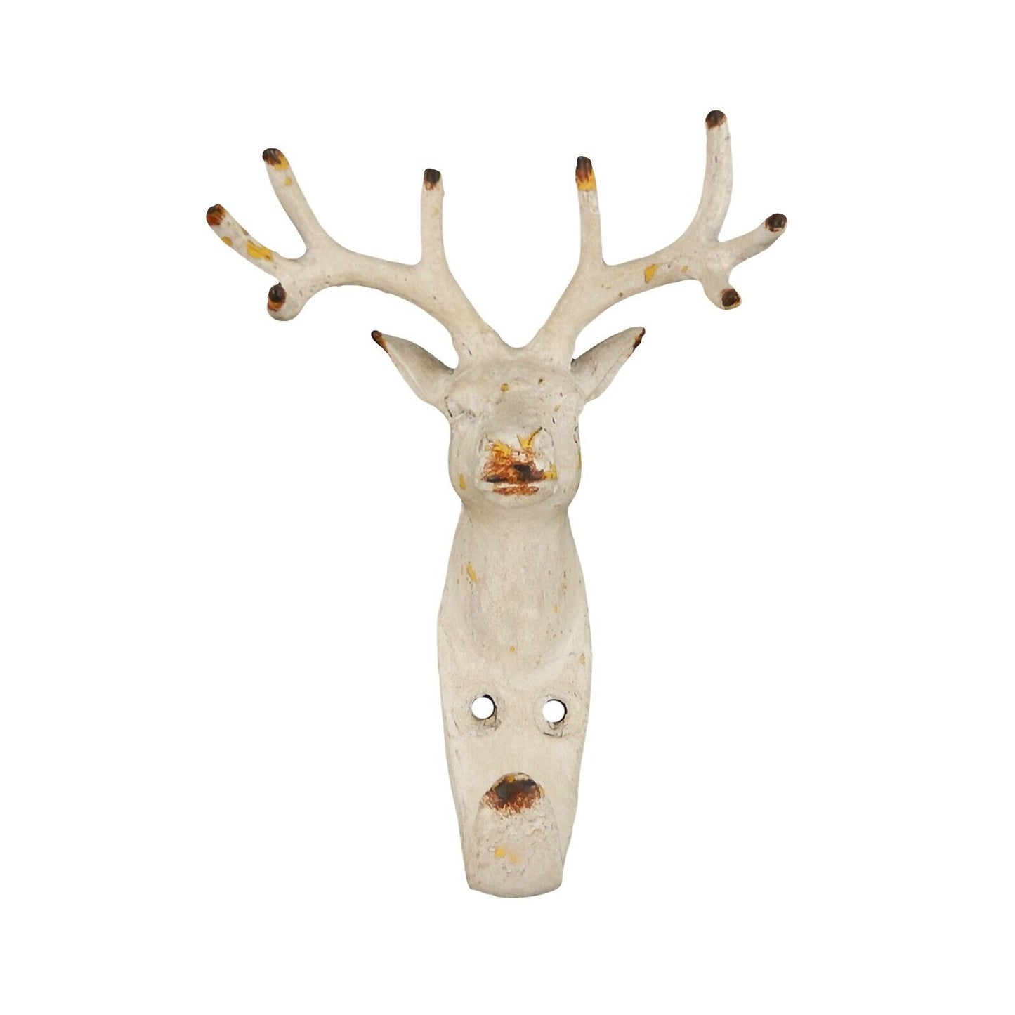 Metal Deer Buck Wall Hook Key Towel Coat Hanger Cabin Decor Distressed White