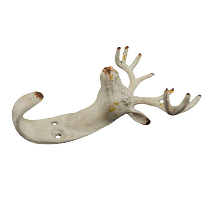 Metal Deer Buck Wall Hook Key Towel Coat Hanger Cabin Decor Distressed White