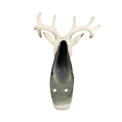 Metal Deer Buck Wall Hook Key Towel Coat Hanger Cabin Decor Distressed White