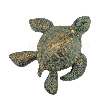 Sea Turtle Shell Keepsake Box Key Hider Figurine Verdigris Green Gold Cast Iron