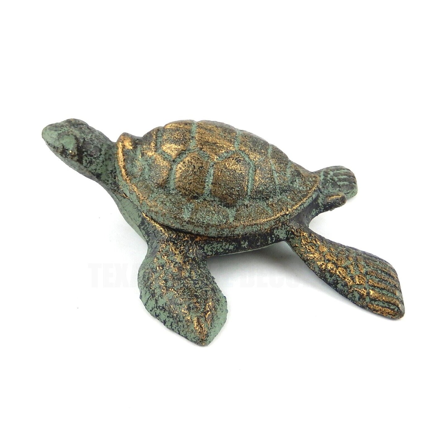 Sea Turtle Shell Keepsake Box Key Hider Figurine Verdigris Green Gold Cast Iron