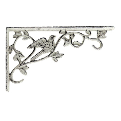 2 Large Bird Vines Scrolls Shelf Brackets Cast Iron Rustic Off-White 12 1/4 x 7"