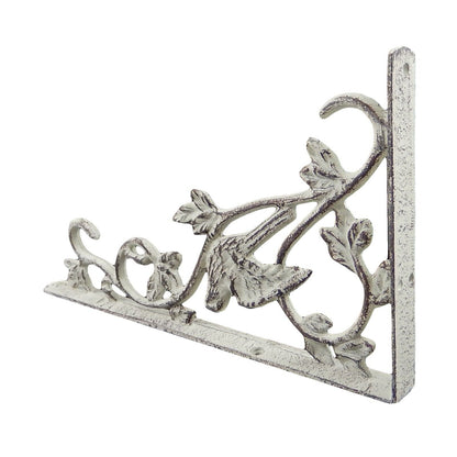 2 Large Bird Vines Scrolls Shelf Brackets Cast Iron Rustic Off-White 12 1/4 x 7"