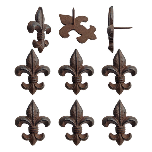 6 Small Rustic Fleur De Lis Cast Iron Craft Pin 2 1/2 inch with a 1 1/4" Nail