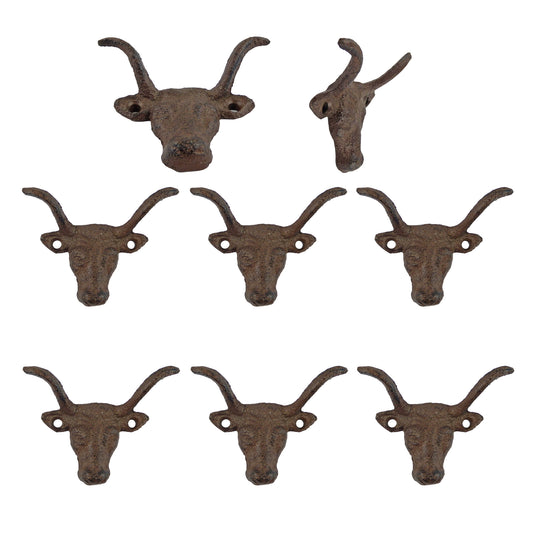 Longhorn Steer Hook Cast Iron Rustic Western Key Towel Coat Hanger (Pack of 6)