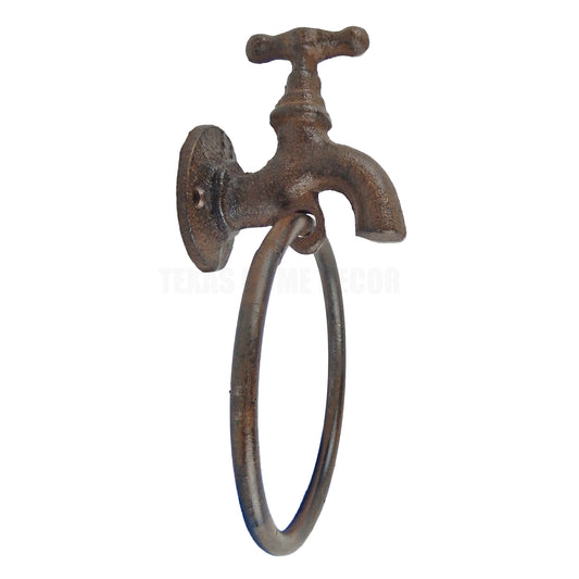 Faucet Towel Ring Hanger Rustic Cast Iron Antique Style Wall Mounted Spigot