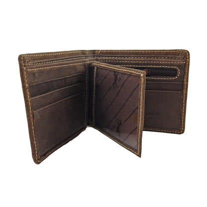 Star Concho Men's Wallet Bi-Fold Genuine Leather Stitch Accents Black Brown