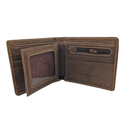 Star Concho Men's Wallet Bi-Fold Genuine Leather Stitch Accents Black Brown