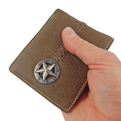 Star Concho Men's Wallet Bi-Fold Genuine Leather Stitch Accents Black Brown