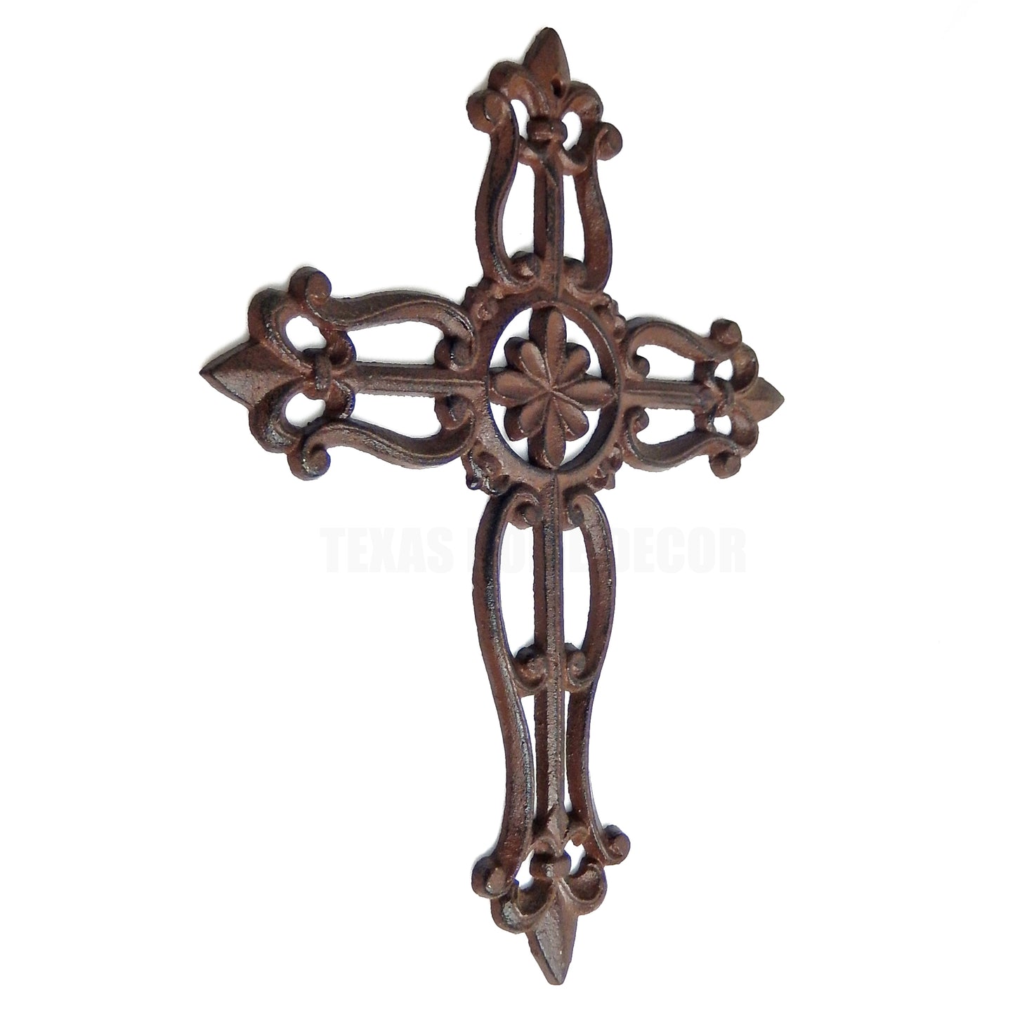 Fleur De Lis Cast Iron Wall Cross Center Flower Scrolls Design Victorian Decor