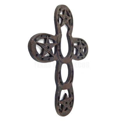 Texas Star Horseshoe Wall Cross Cast Iron Western Rustic Brown 9  inches