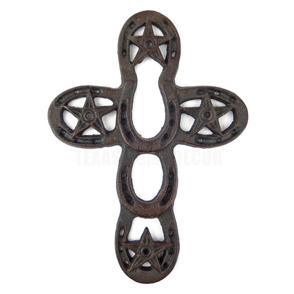 Texas Star Horseshoe Wall Cross Cast Iron Western Rustic Brown 9  inches