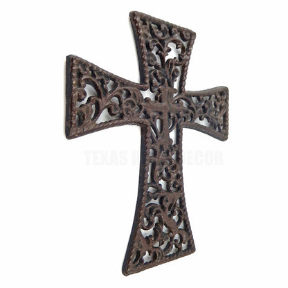 Filigree Cast Iron Wall Cross Floral Leaves Fleur De Lis Ornate Old World Style