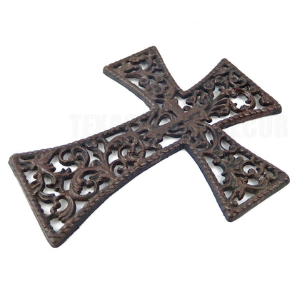 Filigree Cast Iron Wall Cross Floral Leaves Fleur De Lis Ornate Old World Style