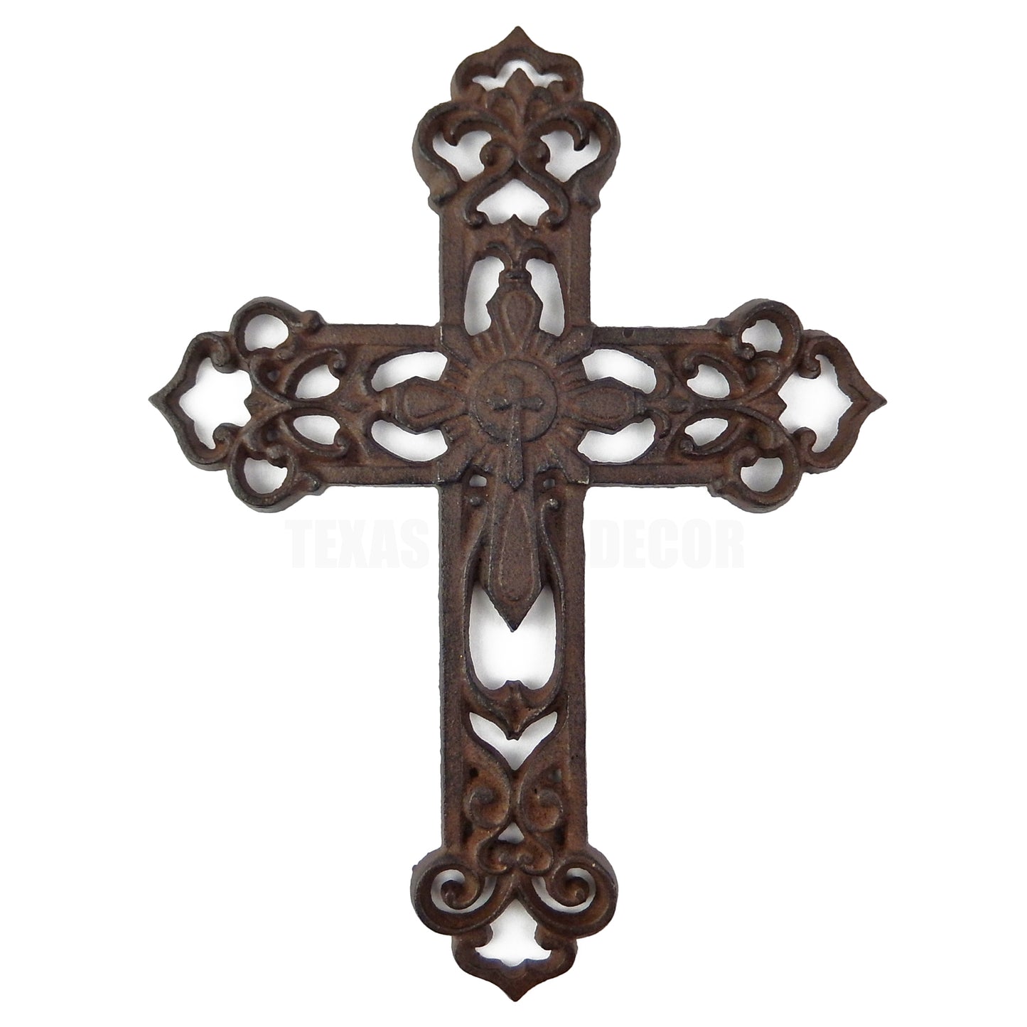 Fleur De Lis Decorative Wall Cross Layered Style Scrolls Rustic Cast Iron 11x8"