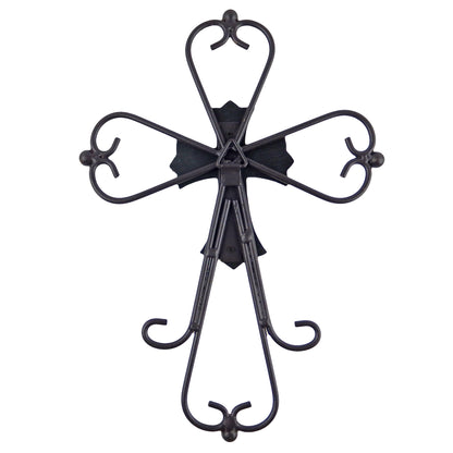 Metal Curly Wall Cross Round Bars Decorative Layered Turquoise Heart Center