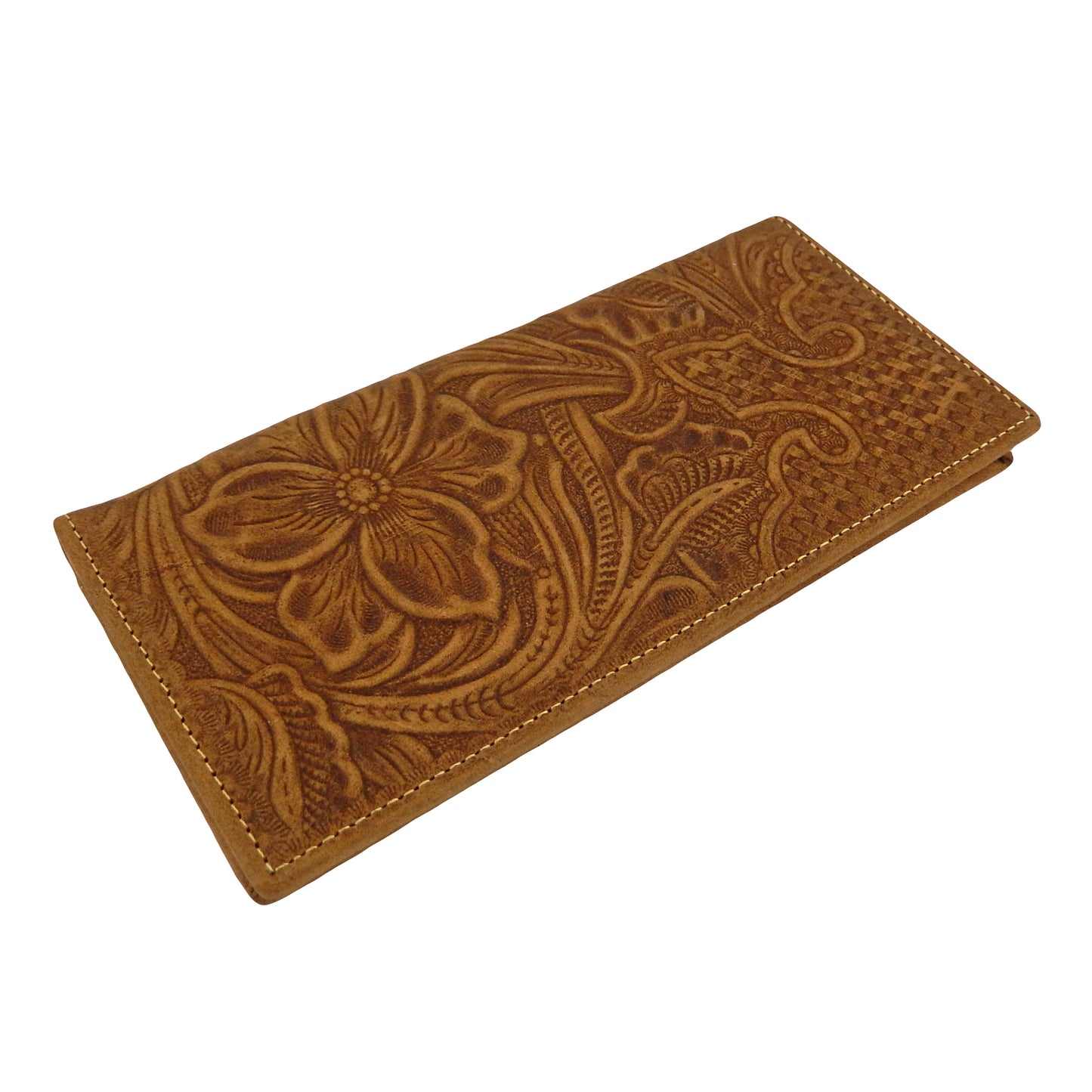 Men's Rodeo Wallet Bi-Fold Genuine Tooled Leather Woven Floral Brown Western