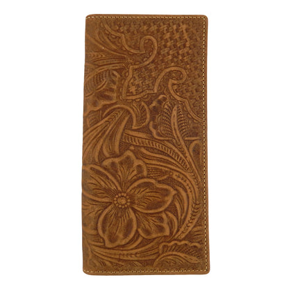 Men's Rodeo Wallet Bi-Fold Genuine Tooled Leather Woven Floral Brown Western