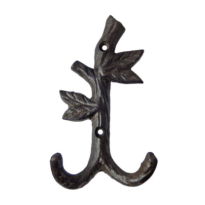 Twig Tree Branch Leaves Double Wall Hook Cast Iron Key Towel Coat Hanger Brown