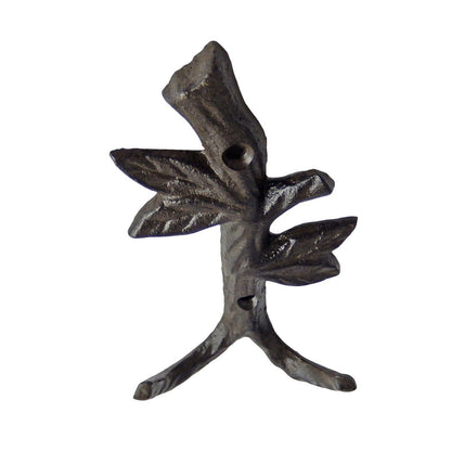 Twig Tree Branch Leaves Double Wall Hook Cast Iron Key Towel Coat Hanger Brown