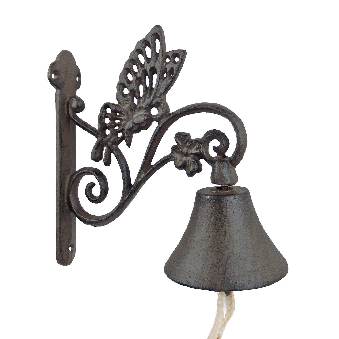 Butterfly Scrolls Garden Dinner Bell Cast Iron Rustic Antique Brown Finish