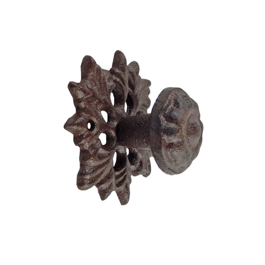 Cast Iron Floral Drawer Knob Pull Wall Hook Hanger Antique Style Rustic Brown