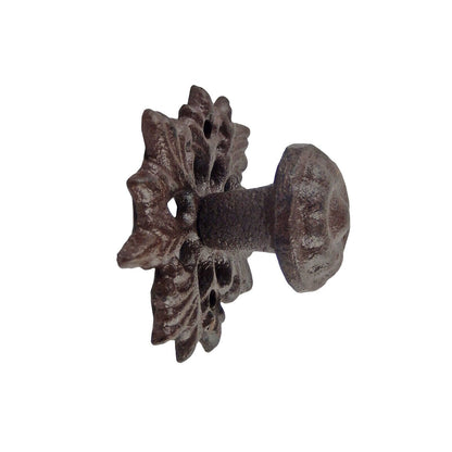 Cast Iron Floral Drawer Knob Pull Wall Hook Hanger Antique Style Rustic Brown