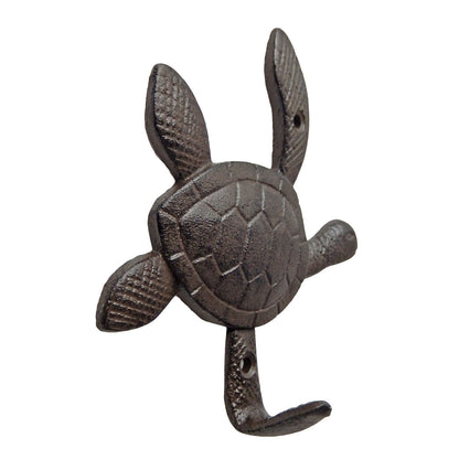 Brown Sea Turtle Wall Hook Cast Iron Key Towel Coat Hanger Nautical Beach Decor