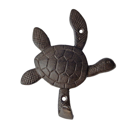 Brown Sea Turtle Wall Hook Cast Iron Key Towel Coat Hanger Nautical Beach Decor