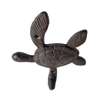 Brown Sea Turtle Wall Hook Cast Iron Key Towel Coat Hanger Nautical Beach Decor