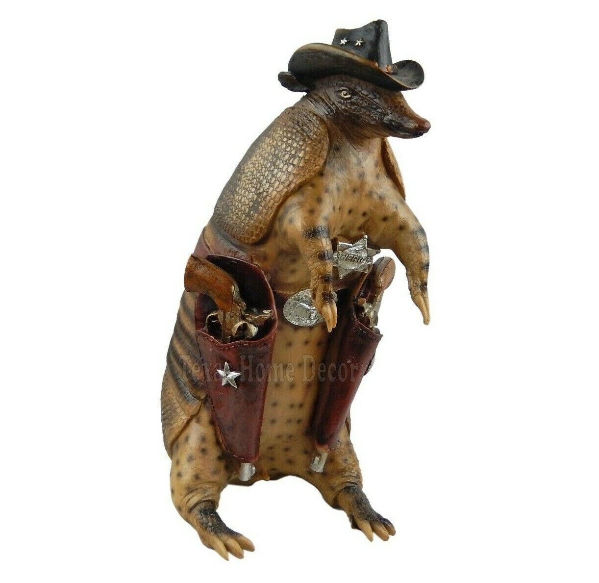 Large Armadillo Statue Texas Cowboy Sheriff Piggy Bank Rustic Western 15.5" Tall