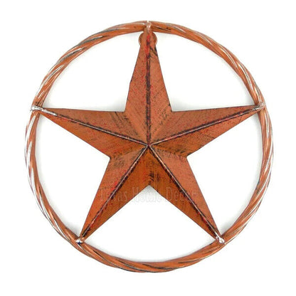 Barn Star Rust Red Rustic Tin Metal Rope Like Ring Texas Wall Decor 8 inch