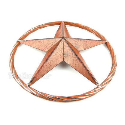 Barn Star Rust Red Rustic Tin Metal Rope Like Ring Texas Wall Decor 8 inch